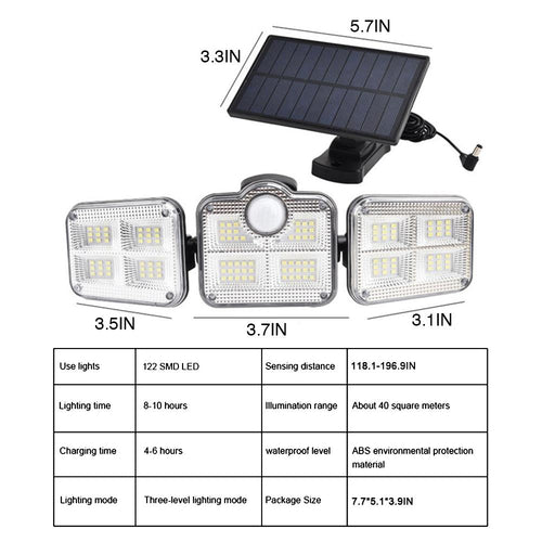 Solar Outdoor Light with Motion Sensor and 122 LEDs